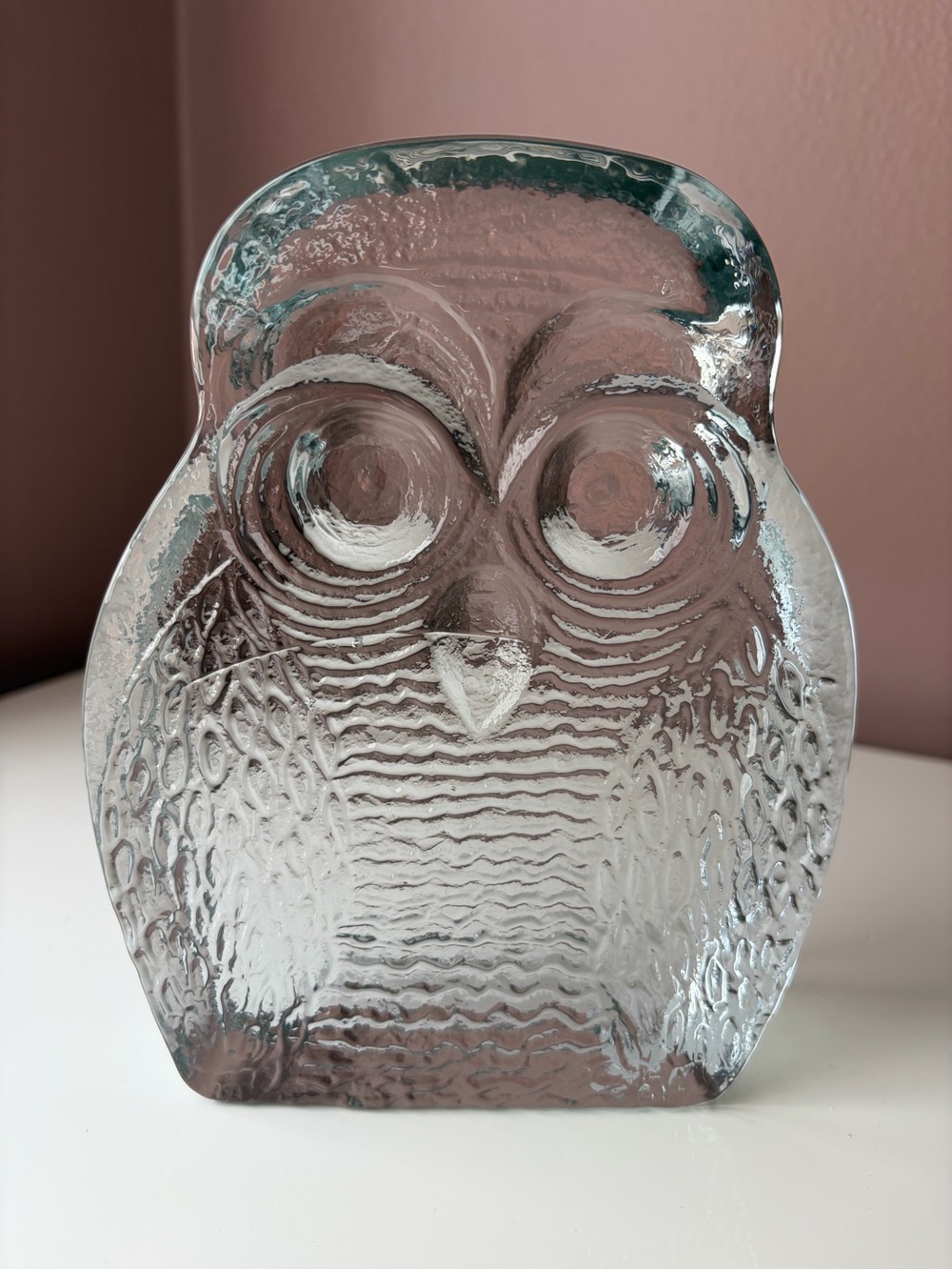 Vintage BLENKO Mid Century Clear Art Glass Owl Bookend Sculpture